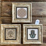 Oscar Stone Decor Çerçeveli Taş Tablo 20x20 cm 3 Lü Set Yaşam Çiçeği Hayat Ağacı Fatma Ana
