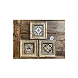 Oscar Stone Decor Çerçeveli Taş Tablo 20x20 cm 3 Lü Set Yellow Blue Pattern