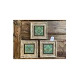 Oscar Stone Decor Çerçeveli Taş Tablo 20x20 cm 3 Lü Set Yeşil Çiçekli Desen Seti
