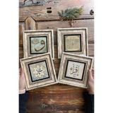 Oscar Stone Decor Çerçeveli Taş Tablo 20x20cm 4'lü Set 384-538-345-335 Vav Esmaül Muhammed Ikra 4-4CDD-041