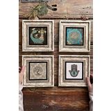 Oscar Stone Decor Çerçeveli Taş Tablo 20x20cm 4'lü Set(1213-1090-540-114) Şahmeran Yaşam Hayat Ağacı