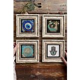 Oscar Stone Decor Çerçeveli Taş Tablo 20x20cm 4'lü Set(1481-1213-1090-114) Nazar Şahmeran Fatma Ana