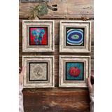 Oscar Stone Decor Çerçeveli Taş Tablo 20x20cm 4'lü Set(1488-1100-540-480) Fil Nazar Hayat Ağacı Nar