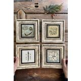 Oscar Stone Decor Çerçeveli Taş Tablo 20x20cm 4'lü Set(384-1115-321-345)vav Allah Elif Muhammed 4-4CDD-042