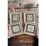 Oscar Stone Decor Çerçeveli Taş Tablo 20x20cm 4'lü Set(384-538-345-335) Vav Esmaül Muhammed İkra