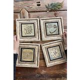 Oscar Stone Decor Çerçeveli Taş Tablo 20x20cm 4'lü Set(414-384-538-345) Allah Vav Esmaül Muhammed