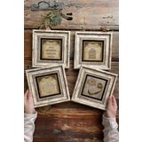 Oscar Stone Decor Çerçeveli Taş Tablo 20x20cm 4'lü Set(464-463-462-384) Nazar Ayetel Bereket Dua Vav