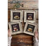 Oscar Stone Decor Çerçeveli Taş Tablo Duvar Dekoru 20x20cm 4'lü Set Cafe Coffee 4-4CDD-361
