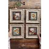 Oscar Stone Decor Çerçeveli Taş Tablo Duvar Dekoru 20x20cm 4'lü Set Çiçek Flower Set 4-4CDD-274