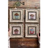 Oscar Stone Decor Çerçeveli Taş Tablo Duvar Dekoru 20x20cm 4'lü Set Cup Cake Kek Seti 4-4CDD-086