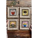 Oscar Stone Decor Çerçeveli Taş Tablo Duvar Dekoru 20x20cm 4'lü Set Cup Cake Kek Seti 4-4CDD-226