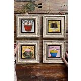 Oscar Stone Decor Çerçeveli Taş Tablo Duvar Dekoru 20x20cm 4'lü Set Cup Cake Kek Seti