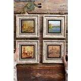 Oscar Stone Decor Çerçeveli Taş Tablo Duvar Dekoru 20x20cm 4'lü Set Eski Istanbul Tabloları Manzara 4-4CDD-104