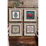 Oscar Stone Decor Çerçeveli Taş Tablo Duvar Dekoru 20X20Cm 4'Lü Set Fatma Ana Nar Yaşam Çiçeği 4-4Cdd-535