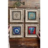 Oscar Stone Decor Çerçeveli Taş Tablo Duvar Dekoru 20x20cm 4'lü Set Fil Nazar Hayat Ağacı