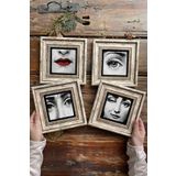 Oscar Stone Decor Çerçeveli Taş Tablo Duvar Dekoru 20x20cm 4'lü Set Fornasetti Set 4-4CDD-415