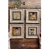 Oscar Stone Decor Çerçeveli Taş Tablo Duvar Dekoru 20x20cm 4'lü Set Gustav Klimt Son Öpücük 4-4CDD-559