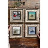 Oscar Stone Decor Çerçeveli Taş Tablo Duvar Dekoru 20x20cm 4'lü Set Istanbul Taksim Manzara Seti 4-4CDD-059