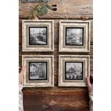 Oscar Stone Decor Çerçeveli Taş Tablo Duvar Dekoru 20x20cm 4'lü Set Karakalem Istanbul 4-4CDD-353