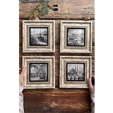 Oscar Stone Decor Çerçeveli Taş Tablo Duvar Dekoru 20x20cm 4'lü Set Karakalem İstanbul
