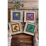 Oscar Stone Decor Çerçeveli Taş Tablo Duvar Dekoru 20x20cm 4'lü Set Kovboy Çizme Seti