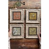 Oscar Stone Decor Çerçeveli Taş Tablo Duvar Dekoru 20x20cm 4'lü Set Kuş Seti 4-4CDD-234