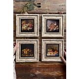 Oscar Stone Decor Çerçeveli Taş Tablo Duvar Dekoru 20x20cm 4'lü Set Meyve Tabakları Seti
