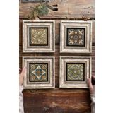 Oscar Stone Decor Çerçeveli Taş Tablo Duvar Dekoru 20x20cm 4'lü Set Mozaik Eskitme 4-4CDD-107