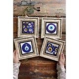 Oscar Stone Decor Çerçeveli Taş Tablo Duvar Dekoru 20X20Cm 4'Lü Set Nazar Boncuğu Seti 4-4Cdd-135