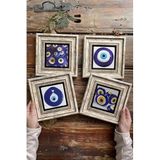 Oscar Stone Decor Çerçeveli Taş Tablo Duvar Dekoru 20X20Cm 4'Lü Set Nazar Boncuğu Seti 4-4Cdd-409