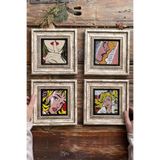 Oscar Stone Decor Çerçeveli Taş Tablo Duvar Dekoru 20X20Cm 4'Lü Set Pop Art Set 4-4Cdd-064
