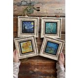 Oscar Stone Decor Çerçeveli Taş Tablo Duvar Dekoru 20x20cm 4'lü Set Van Gogh Tabloları 4-4CDD-555