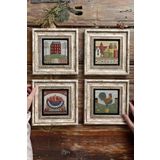 Oscar Stone Decor Çerçeveli Taş Tablo Duvar Dekoru 20x20cm 4'lü Set Vintage Kitchen 4-4CDD-108