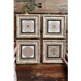 Oscar Stone Decor Çerçeveli Taş Tablo Duvar Dekoru 20x20cm 4'lü Set Yaşam Çiçeği Sri Yantra Torus 4-4CDD-544