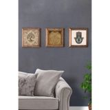 Oscar Stone Decor Decor Masif (Ahşap) Çerçeveli 3'lü Set Taş Tablo Pano 28X28 cm Hayat Ağacı Bereket Fatma 3PRMT-40-0230