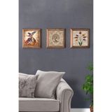 Oscar Stone Decor Decor Masif (Ahşap) Çerçeveli 3'lü Set Taş Tablo Pano 28x28 cm Semazen Hayat Ağacı Ebru 3PRMT-40-0493