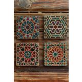 Oscar Stone Decor Desenli Baskılı Doğal Taş Bardak Altlığı 4'lü Set 4DSN-043