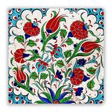 Oscar Stone Decor Doğaltaş Baskılı Bardak Altlığı Çini Desen 10 cm x 10 cm - Stone Coaster