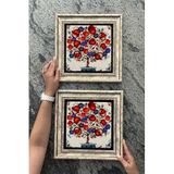Oscar Stone Decor Eskitme Çerçeveli Taş Duvar Dekoru Tablo 30x30 Cm 2'li Set Nar Ağacı (471) 2CDD3030-471-2