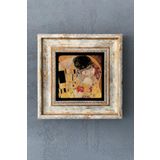 Oscar Stone Decor Gustav Klimt Kiss Öpücük Çerçeveli Taş Tablo 20x20cm Wall Decor CDD-40-1420