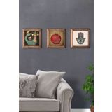 Oscar Stone Decor Masif Ahşap Çerçeveli 3 Lü Set Taş Tablo Pano 28x28 cm Şahmeran Nar Bereket Duası 3PRMT-40-0352