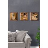 Oscar Stone Decor Masif (ahşap) Çerçeveli 3'lü Set Taş Pano Gustav Klimt Eserler Tablo 28x28 cm 3PRMT-40-0275