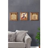Oscar Stone Decor Masif (Ahşap) Çerçeveli 3'lü Set Taş Tablo Pano 28X28 Bereket Duası Ayetel Kürsi