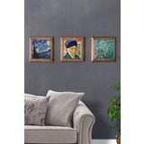 Oscar Stone Decor Masif (Ahşap) Çerçeveli 3'lü Set Taş Tablo Pano 28X28 Çiçek Açan Badem Ağacı
