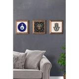 Oscar Stone Decor Masif Ahşap Çerçeveli 3'lü Set Taş Tablo Pano 28x28 cm 3PRMT-40-0250
