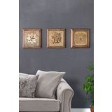Oscar Stone Decor Masif (Ahşap) Çerçeveli 3'lü Set Taş Tablo Pano 28x28 cm Allah Muhammed Esmaül