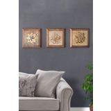 Oscar Stone Decor Masif (Ahşap) Çerçeveli 3'lü Set Taş Tablo Pano 28X28 cm Allah Muhammed Seti