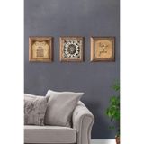 Oscar Stone Decor Masif (Ahşap) Çerçeveli 3'Lü Set Taş Tablo Pano 28X28 Cm Ayetel Kunfe Yekun Desen 3Prmt-40-0545