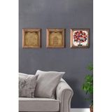 Oscar Stone Decor Masif (Ahşap) Çerçeveli 3'lü Set Taş Tablo Pano 28x28 cm Ayetel Nazar Dua Nar 3PRMT-40-0496