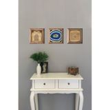 Oscar Stone Decor Masif (ahşap) Çerçeveli 3'lü Set Taş Tablo Pano 28x28 Cm Ayetel Nazar Göz Esmaül 3PRMT-40-0546